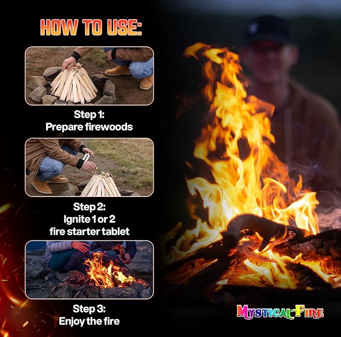 Mystical Fire Pellet Fire Starters 144 Count - 18 Pack 8 Pellets Each – Odorless, Waterproof, & Quick-Lighting – Perfect for Charcoal Grills, BBQ Smoker, Firepits, Wood Stoves & Outdoor Cooking