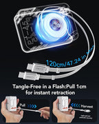 65W for MacBook Pro Charger,5-in-1 Retractable Wall Charger Plug for iPhone 17, Dual 3.94 ft PD USB C Cable&3 Ports, Fast Charging Block for Mac Book Pro/Air, M1 M2 M3 M4 M5, iPad Pro,Galaxy,Pixel
