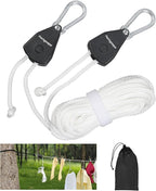 Retractable Travel Clothesline, Portable Clothes Line with Heavy Duty Pulleys & Carabiners, Windproof Clothes Drying Rope for Outdoor Camping, Travel, Indoor Home Use (White, 26 Feet Long)