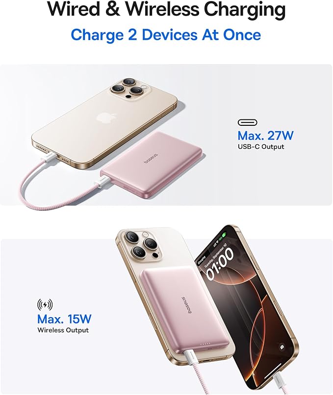 Baseus 0.5" Ultra Slim Qi2 Certified 15W Wireless Power Bank&Baseus Qi2 Certified 15W Wireless Magnetic Power Bank 10000mAh with USB-C Cable