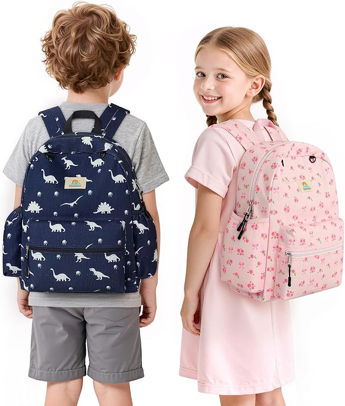 STEAMEDBUN Corduroy Kids Backpack for Boys and Girls 5-8: Boys Backpack for Elementary Kindergarten - 15 inch Cute Backpacks for Kids - Dinosaur