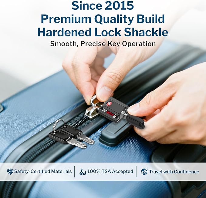 Forge Small Size TSA Approved Luggage Locks: Key Locks for Travel. Ultra Secure Dimple Key Travel Locks Alloy Body Luggage Locks. Black 8 Pack.
