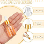 100 Pcs Mini Glass Oil Dropper Bottle Bulk, Clear Essential Small Empty Bottles Sample Containers Perfume Liquid Vials with Cap for Traveling (15 ml,Gold)