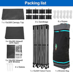 COBIZI 10x30 Pop up Canopy Tent 10x30 Canopy with 8 Sidewalls Waterproof Heavy Duty Commercial Tent for Parties Outdoor Garden Gazebo, Carry Bag with Wheel(10x30ft, Dark Black)