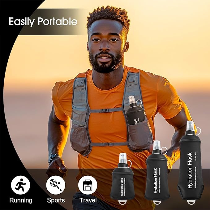 WILDREEDS 250ml Soft Flask, TPU Collapsible Soft Water Bottle for Hydration Pack, Running Vest, Folding Water Bottle for Hiking Cycling Climbing-1Pcs, Black