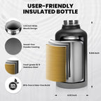 Insulated Water Bottle 64 oz, Triple Wall Vacuum Stainless Steel (Cold for 48 Hrs), Leak Proof & Non-BPA, Half Gallon Water Flask Jug with Paracord Handle & Straw Spout Lids, Dark Gray