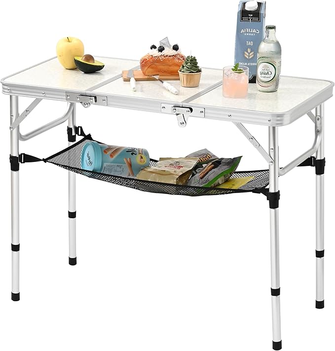 Folding Camping Table, 35''L x16''W Camp Aluminum Table with Adjustable Height Legs, Indoor Outdoor Lightweight Portable Folding Dining Table for Camp Picnic Beach Cooking 3Ft（3 Heights 10"/20"/27"）