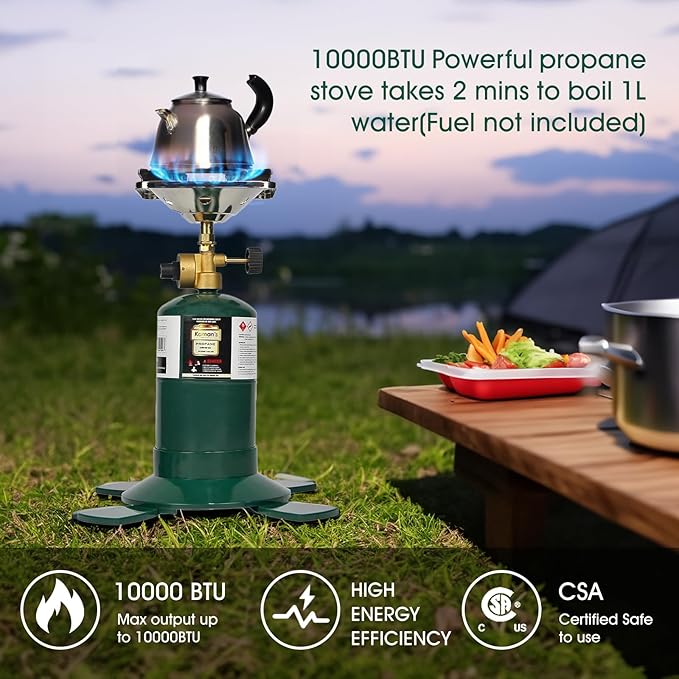KOMAN Camping Propane Stove,Portable Camping Stove, Backpacking Stove Propane Camping Stove,10000BTU Single Burner Propane Stove for Outdoor Cooking,Fuel by 16 Oz Propane Cylinder (Fuel not Included)