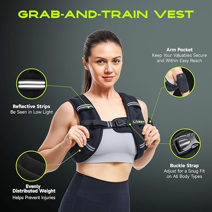 Weighted Vest Women with Pocket, 5 10 15 20 25 30 lbs Weighted Vest for Men, Weight Vest with Reflective Strips Adjustable Buckle Straps for Walking Running Strength Training Cardio Workout