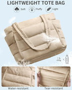 Puffer Tote Bag for Women, Lightweight Puffy Work Handbag Teacher Nurse Quilted Shoulder Bag for School Travel Gym