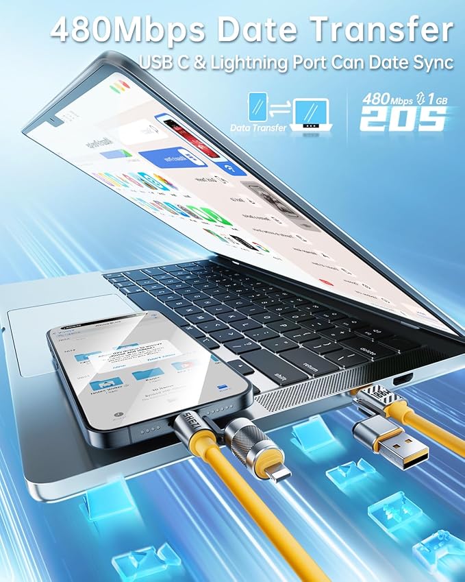 4 in 1 USB C Cable 100W Compatible With Lightning Cable Fast Charging & Data Transfer, Multi Charger Cord Combo for iPhone iPad Charger Wire with L/Type C/USB A for iPhone 17/16/15/Macbook,5FT