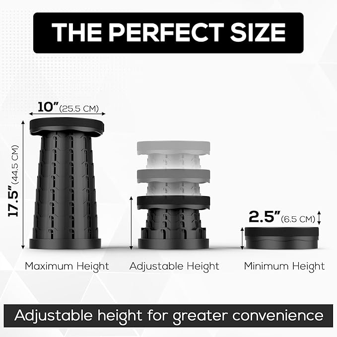 New Improved Quality Plastic Collapsible Stool - Durable, Foldable, Adjustable Collapsible Seat for Outdoors, Camping, Home - Strong, Safe, Compact Portable - Versatile Telescopic Stool, Easy to Use