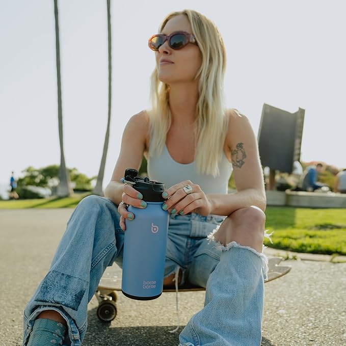 BOTTLE BOTTLE 32oz Insulated Water Bottle Stainless Steel Sport Water Bottle with Straw Dual-use Lid Design for Gym with Pill Box