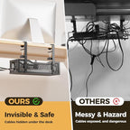 2 Pack Under Desk Cable Management Box Black, Cinati 26.8" Wire Organizers No Drill, Cord Organization Tray with Clamp for Office, Home - No Damage to Desk