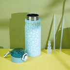 BJPKPK Insulated Water Bottle 18oz Stainless Steel Water Bottles With Straw And Carry Handle Double Wall Metal Thermo,Sky Blue Leopard