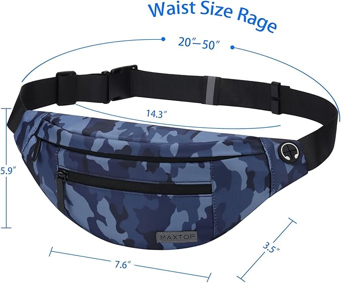 MAXTOP Large Crossbody Fanny Pack with 4-Zipper Pockets,Gifts for Enjoy Sports Festival Workout Traveling Running Casual Hands-Free Wallets Waist Pack Phone Bag Carrying All Phones