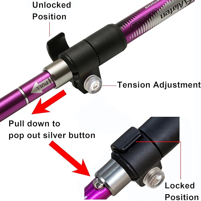 Aluminum Collapsible Ultralight Travel Trekking Hiking Pole for Men and Women (Fits 5'3" - 6'2")