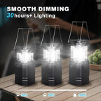 Camping Lantern Rechargeable, Solar & USB C Powered 2-in-1 Flashlight &Tent Light, Emergency Camping Light, Hanging Lanterns for Power Outages, Black 4 Pack