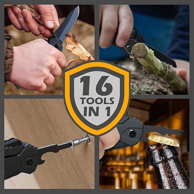 Rush Deer Pocket Knife - Folding EDC Multitool for Men, Small and Versatile Camping, Fishing, and Hiking Accessories Set (Black)