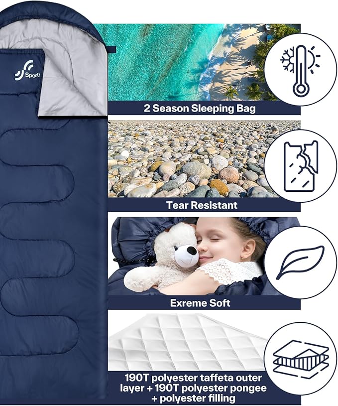 Sportneer Sleeping Bag, 3 Seasons Warm Cold Weather Sleeping Bags for Adults Kids Boys Girls with Compression Sack- Lightweight Camping Essentials Gear Accessories, Backpacking, Hiking