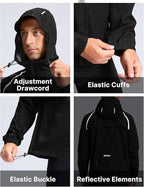Men's Cycling Rain Jackets Waterproof Running Bike Windbreaker Lightweight Packable Hooded Jacket