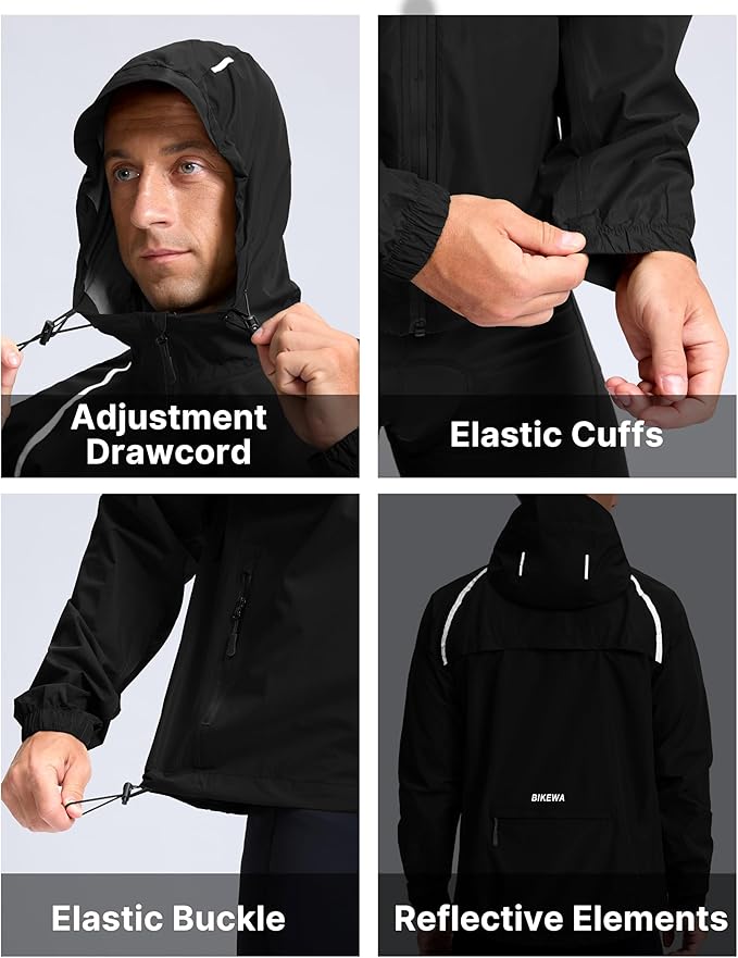 Men's Cycling Rain Jackets Waterproof Running Bike Windbreaker Lightweight Packable Hooded Jacket