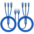Multi Charging Cable(2Pack 4FT), Nylon Braided 3 in 1 Universal Phone Charger Fast Charging with Type-C/Micro USB and IP Port, Compatible with Most Cell Phones（Blue）