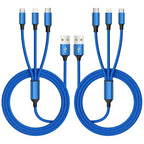 Multi Charging Cable(2Pack 4FT), Nylon Braided 3 in 1 Universal Phone Charger Fast Charging with Type-C/Micro USB and IP Port, Compatible with Most Cell Phones（Blue）