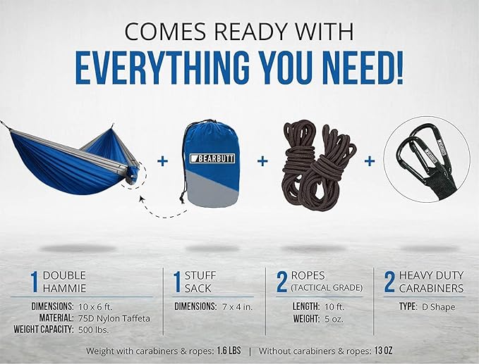 Bear Butt 2 Person Portable Hammock - Backpacking to Camping - Double Hammock for Travel & Outdoor