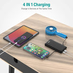 10000mAh Slim Power Bank with Built in Cable,Thin Lightweight Portable Phone Charger,4 Output USB C Travel Essentials External Battery Pack Clutch Charger for iPhone,Samsung,Android,Heated Vest,Black