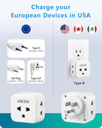 LENCENT EU to US Plug Adapter, European to USA Outlet Adaptor, Travel from Europe to American Outlet, 3-Sided Outlet Extender, Wall Tap, Mini Charger Box, Travel Plug Converter