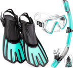 CAPAS Snorkel Mask Fins Set, Travel Size Snorkeling Gear for Adults with Adjustable Fins, Diving Mask and Dry Top Snorkel, Come with a Carrying Bag