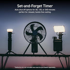 NESTOUT Outdoor Camping Fan with Tripod, 4 Speed Settings & Breeze Mode, 3 Angle Oscillation, 90° Adjustable Tilt, Timer (30/60/90 mins), USB C Compatible, Portable Tent Fan (Black Full Kit)