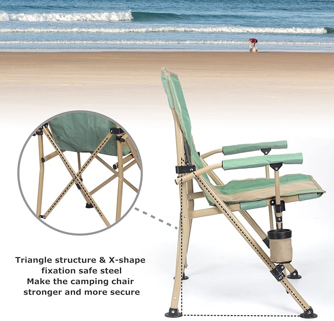 XGEAR Camping Chair with Padded Hard Armrest, Sturdy Folding Camp Chair with Cup Holder, Storage Pockets Carry Bag Included, Support to 400 lbs