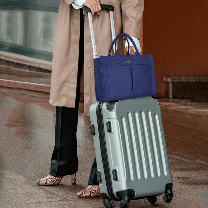 TOPDesign Heavy-Duty Canvas Tote Bag for Women, Adjustable Crossbody/Shoulder Handbag with 9 Pockets, Everything Tote