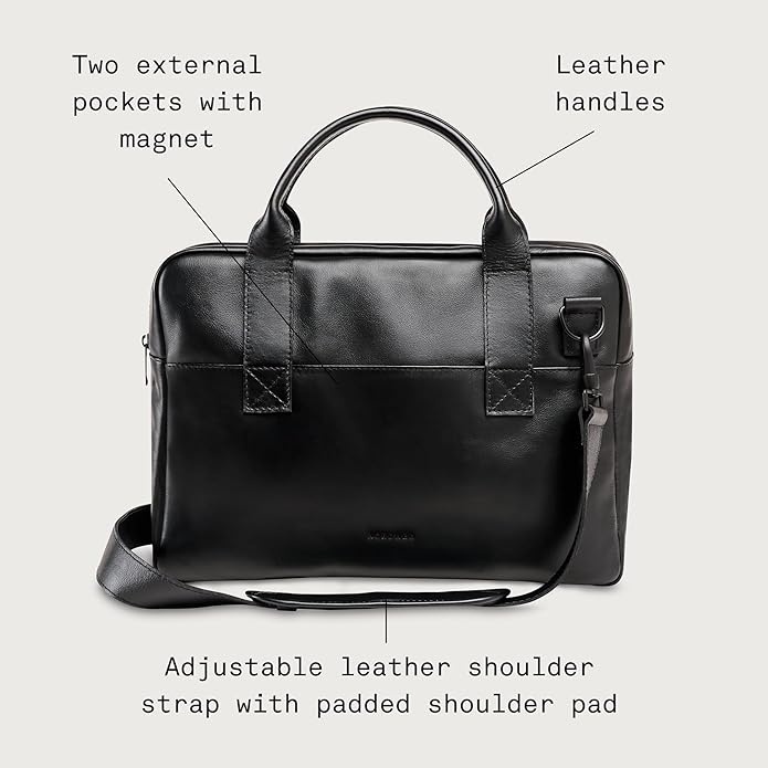 Nordweg Nomad Leather Briefcase NW080A – Leather Bag for Work & Travel – Fits 15.6” Laptop – Minimalist, Durable, Elegant