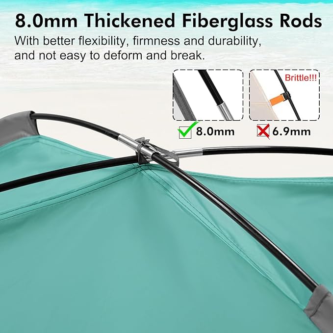 WhiteFang Beach Tent Anti-UV Portable Sun Shade Shelter for 3/4/6/8 Person, Extendable Floor with 3 Ventilating Mesh Windows Plus Carrying Bag, Stakes and Guy Lines