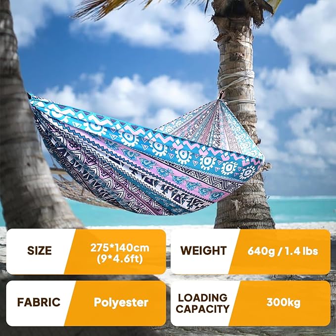 NATUREFUN Ultra-Light Travel Camping Hammock | 300kg Load Capacity,Breathable,Quick-Drying | 2 x Premium Carabiners,2 x Nylon Slings Included | Outdoor Indoor Garden