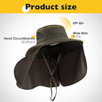 Fishing Hat for Men&Women,Outdoor UV Waterproof Wide Brim Bucket Hat,UPF50+ Sun Hat with Neck Flap