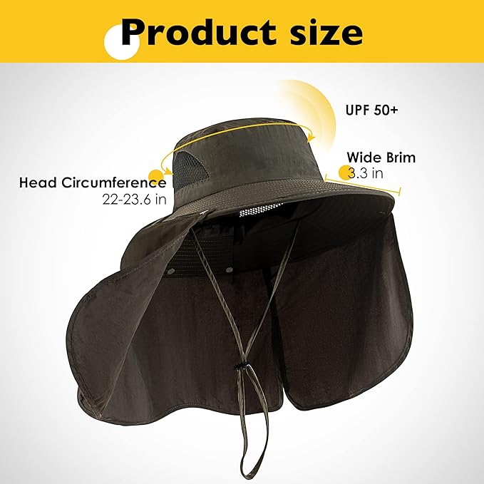 Fishing Hat for Men&Women,Outdoor UV Waterproof Wide Brim Bucket Hat,UPF50+ Sun Hat with Neck Flap