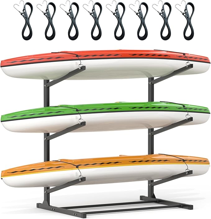 Kayak Storage Rack, Heavy-Duty Freestanding Kayak Racks for outdoor and Indoor storage, Kayak Stand for Garage, Rust-Proof Powder Coated Steel Kayak Holder for Canoes, Surfboards, Paddleboards,