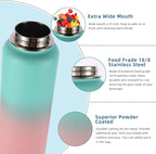 Volhoply Insulated Water Bottles Bulk 2 Pack, 40 oz Stainless Steel Sports Bottle with Paracord Handle & Spout Lid,Double Walled Vacuum Travel Water Cups with Wide Mouth Hiking(Green Pink,2 Set)