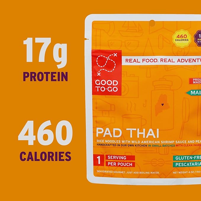 GOOD TO-GO Pad Thai (Single Serving) | Camping & Backpacking Food | Just Add Water Backpacking Meals | Good To-Go Dehydrated Meals Taste Better Than Freeze Dried Food