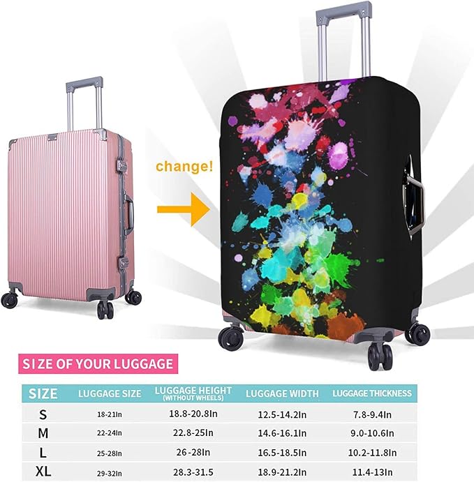 Travel Luggage Cover Suitcase Protector, Colorful Rainbow Paint Splatter Washable Elastic Stretch Anti-scratch Travel Suitcase Sleeve with Concealed Zipper for Wheeled Suitcase Fits 22-24 Inch Luggage