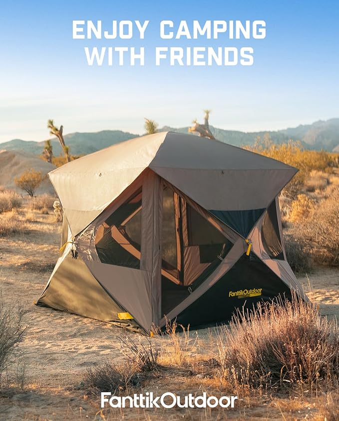 FanttikOutdoor Alpha C4 Ultra Camping Tent 4 Person Pop Up Instant Cabin Setup in 60 Seconds Portable Hub Tent with Rainfly & Windproof for Outdoor Camping & Overlanding