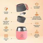 Vacuum Insulated Food Jar. Large 12oz Bowl incl. Folding Spoon, Cup. Wide Mouth Keep Hot & Cold Drinks Soup thermo Lunch Container for Adults. BPA-Free Stainless Steel, Leak Proof Antique Pink