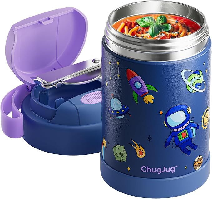 15 oz Soup Thermo for Hot Food Kids Insulated Food Jar with Spoon, Lunch Thermo Container, Width Mouth Vacuum Stainless Steel Food Thermo for School Travel, Leakproof, Easy to Open(Blue)