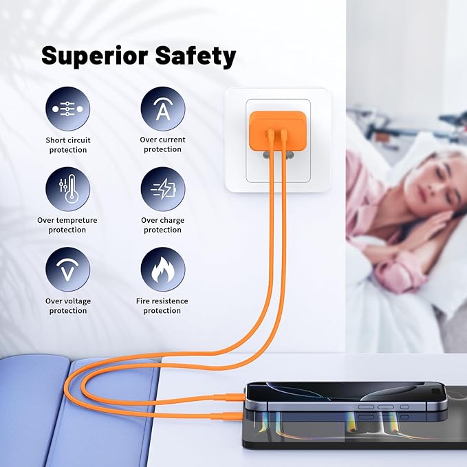 QZIIW iPhone 17 16 15 Pro Max Charger Fast Charging,45W Dual Port USB C Fast Charger Block [2-Pack] & Extra Long 60W 3/6/10/10FT USB C Cable - PD Quick Adapter 3.0 for iPhone 16 15 17/16 15 17 Pro.