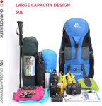 Bseash 50L Hiking Backpack, Water Resistant Lightweight Outdoor Sport Daypack Travel Bag for Camping Climbing Skiing Cycling (Light Blue - No Shoe Compartment)