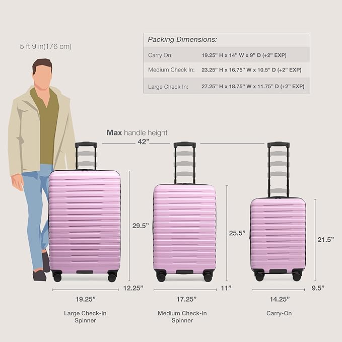 U.S. Traveler Boren Expandable Hardside Rugged Travel Luggage with 8 Spinner Wheels, Lavender, Checked-Medium 26-Inch